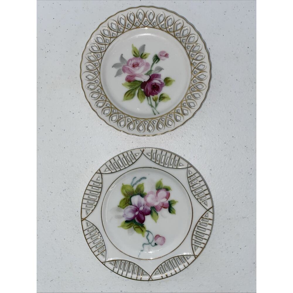 VTG Rosetti China Occupied Japan 5” Saucer‎ Hand Painted Set 2 Plates Gold Trim